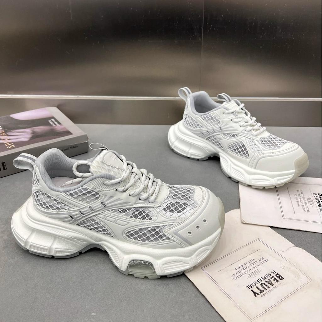 European station 2025 summer new platform dad shoes leather muffin bottom casual sports women's shoes single net breathable shoes