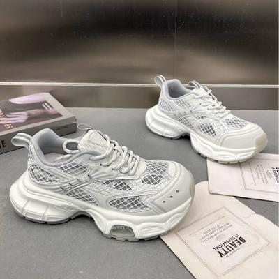 European Station 2025 Summer New Platform Dad Shoes Leather Muffin Bottom Casual Sports Women's Shoes Single Net Breathable Shoes