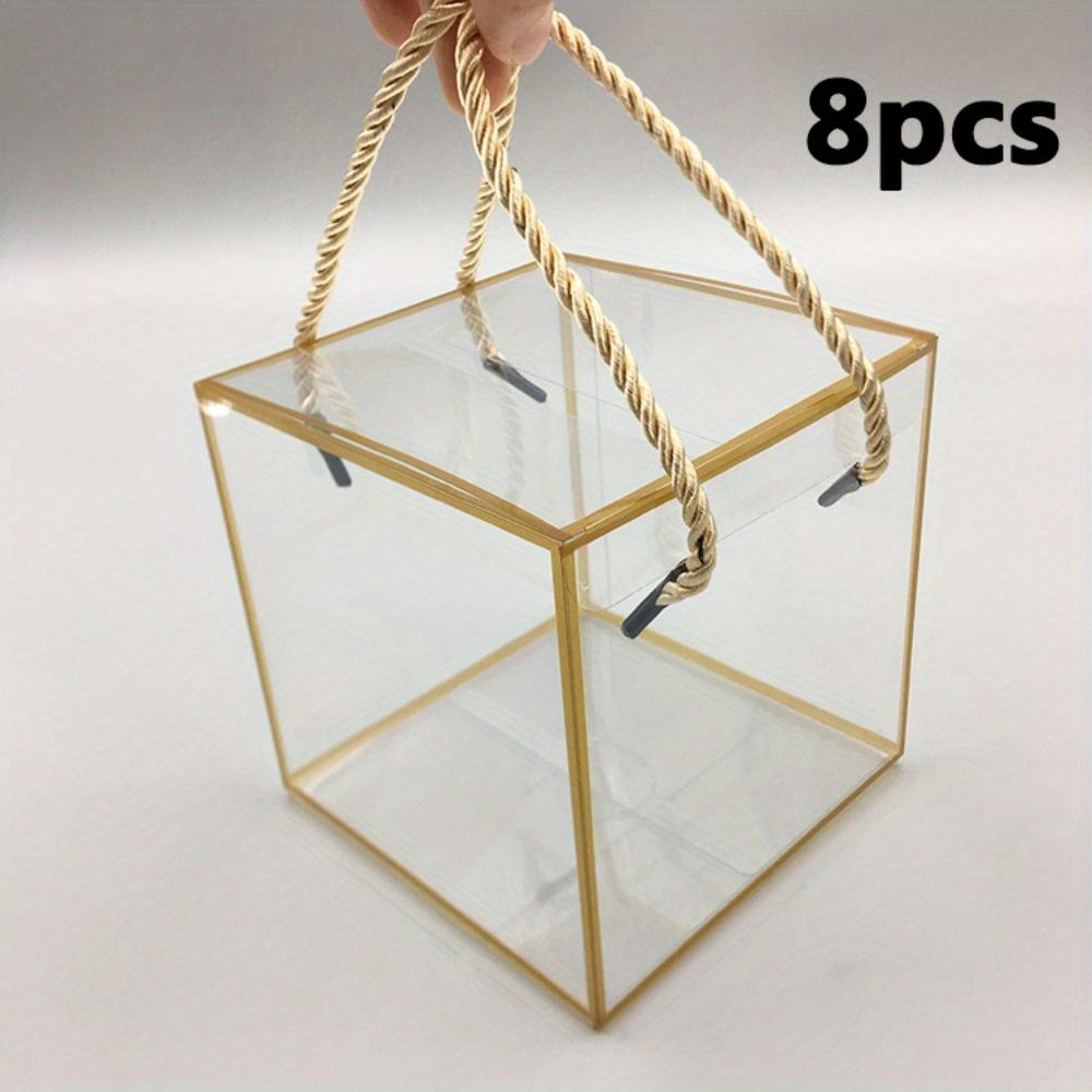 8pcs Transparent PVC Gift Boxes with Polyester Cord Handles Square Clear Box Gift Packing Box Jewelry Ornament Packaging Display Clear Display Cases