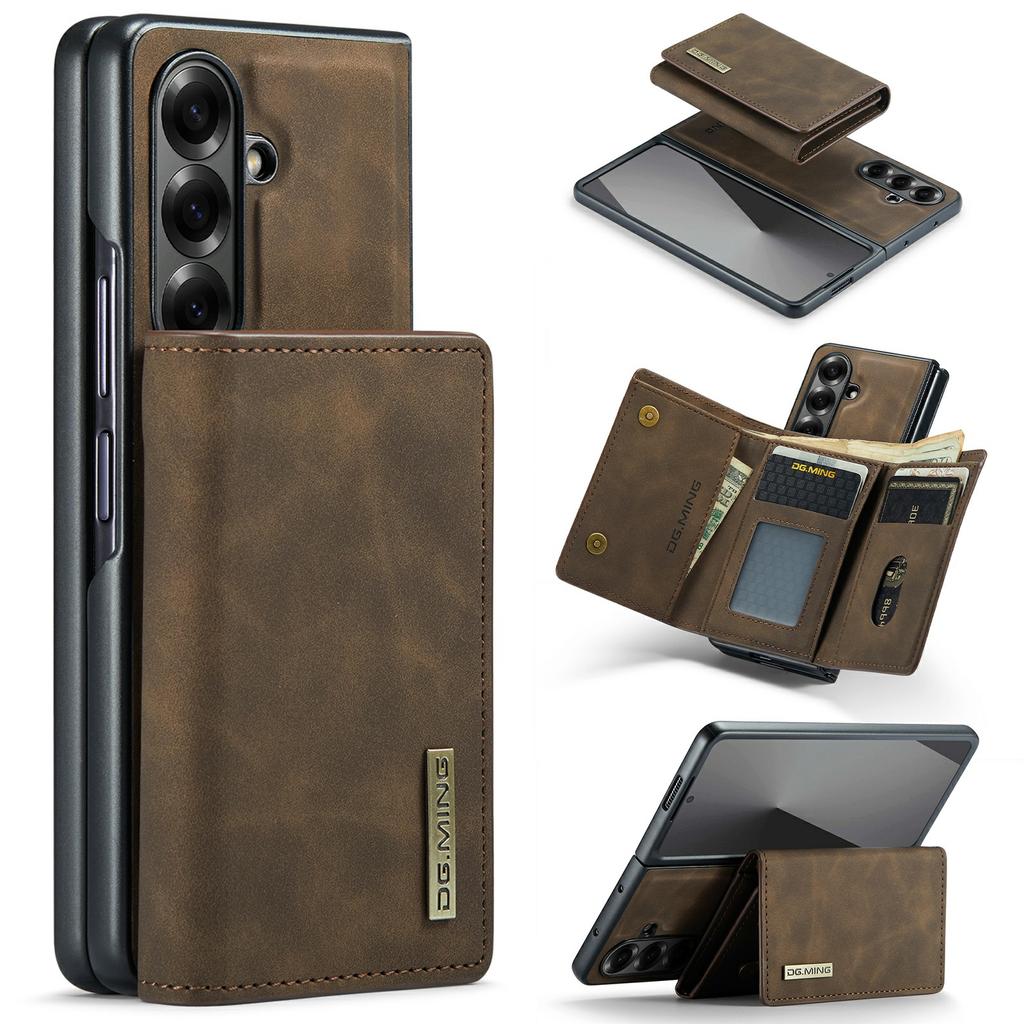 DG.MING M1 Serie für Samsung Galaxy Z Fold7 5G Handyhülle PU + TPU + PC Rückabdeckung mit magnetischem Tri-Fold Wallet Ständer