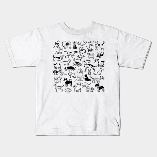 Boys Girls Soft Cotton Graphic Tees Black And White Dogs Pattern Breathable Daily School Wear Kids T-Shirts
