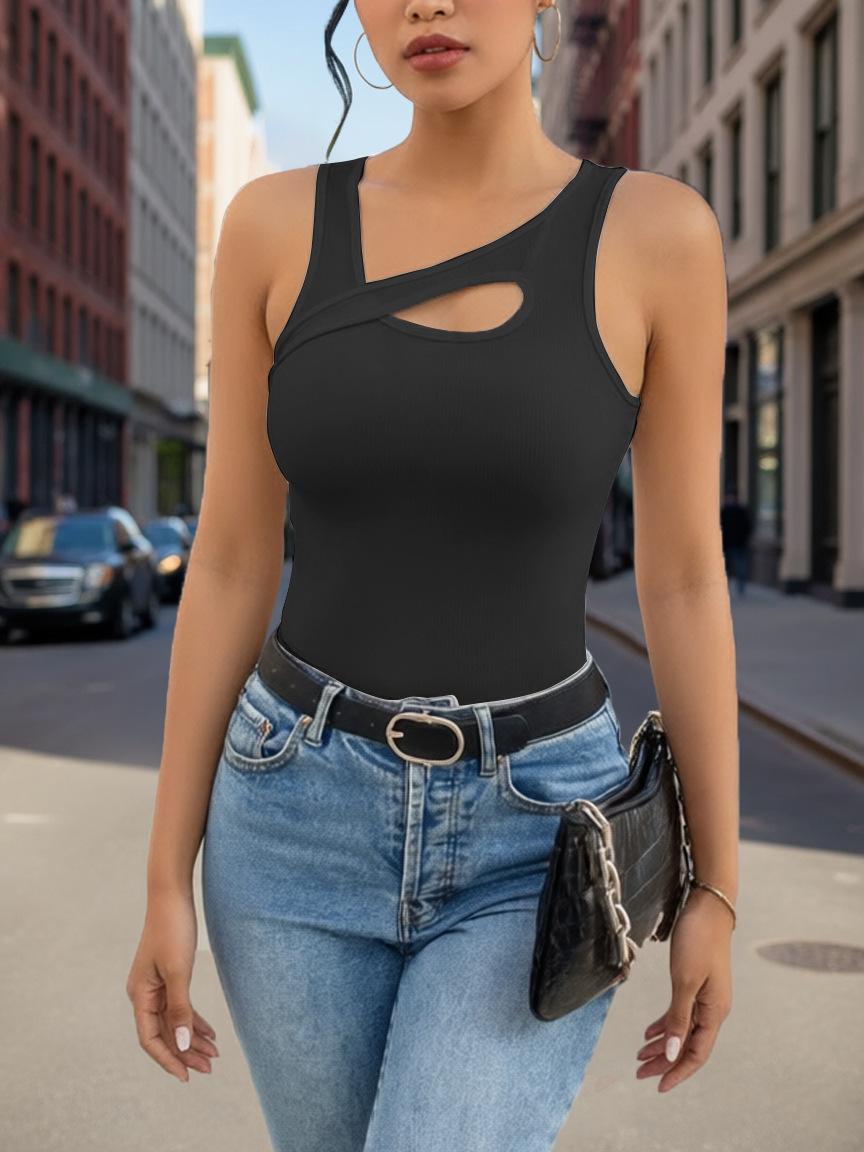 2026 Slim Fit Irregular Design Sleeveless Top Large чёрный