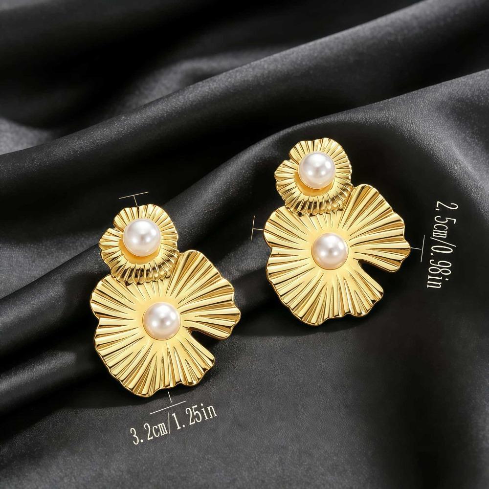 ins style French retro pearl stud earrings women's 18K gold-plated niche design high-end earrings