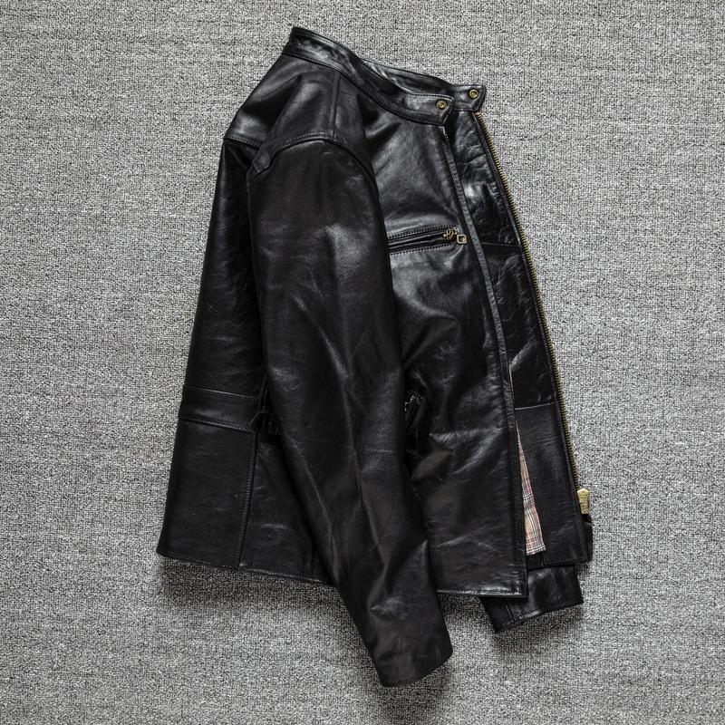 Leather Leather Jacket for Men's Trendy Young Leather Jacket Stand Collar Short Slim Jacket