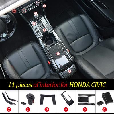 Karbonové vlákno obložení panelu převodovky řadicí panel Dekorační kryt skříně centrální loketní opěrky pro autodoplňky Honda Civic 10th 2016-2020