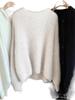Women's Soft Wool-Cashmere Round Neck Loose Knit Sweater Cardigan