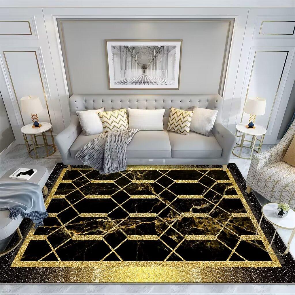 European Style Living Room Luxury Decoration Carpet Gold Sofa Chair Large Area Rug Customizable Easy To Clean Non Slip Mat
