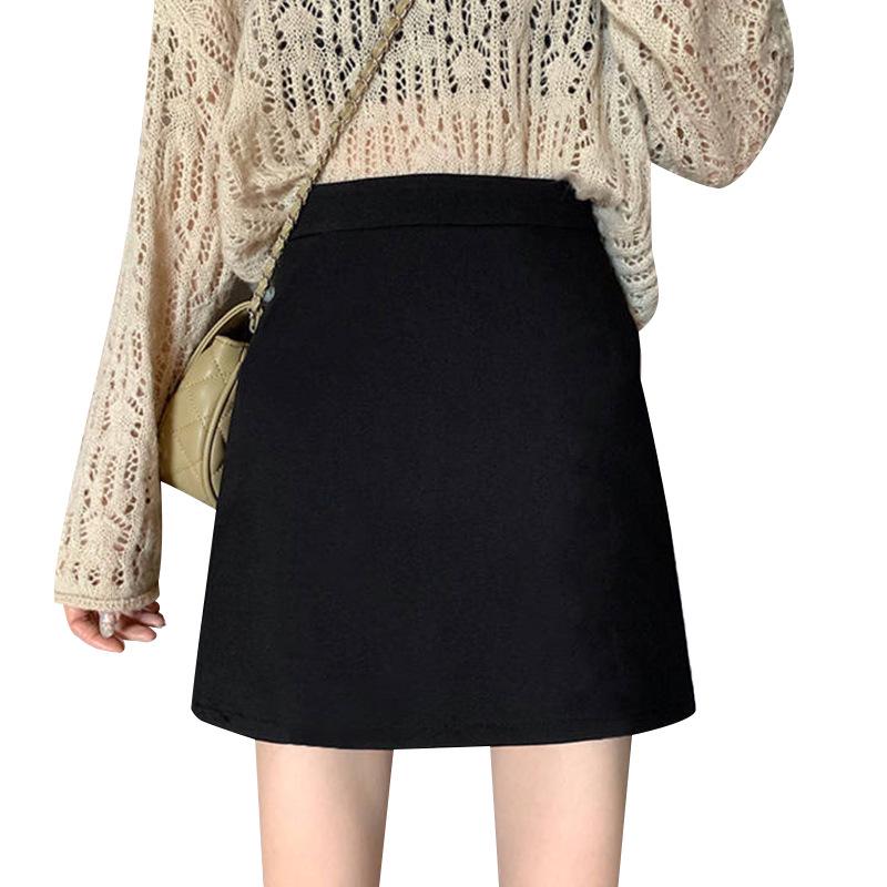 Women's Summer 2024 High Waist Black Slimming A-line Midi Skirt