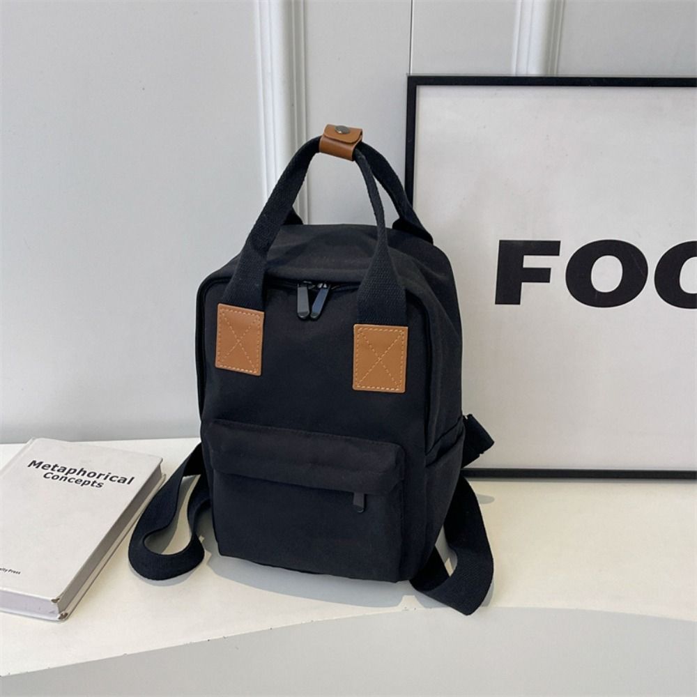 Canvas Children's Backpack Simple School Bag Trendy Square School Bag  Student