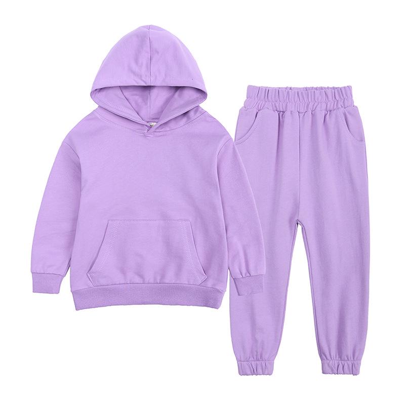 Children's Solid Color Hooded Long Sleeve Top and Pants Set for Medium and Large Boys and Girls - Trendy Autumn Clothing