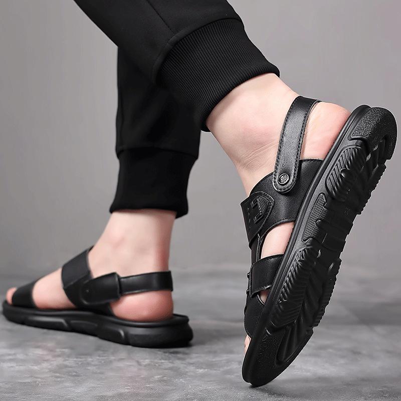 Sandals men's 2025 new first-layer cowhide men's casual beach shoes genuine leather breathable slippers thick-soled large-size shoes