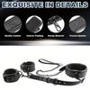2pcs Set Erotic New Handcuff Neck Cuff, Backhand Back Cuffs, Leather Neoprene, Soft And Sturdy, With Metal Traction Chain, With Silk Blindfold, All Bl