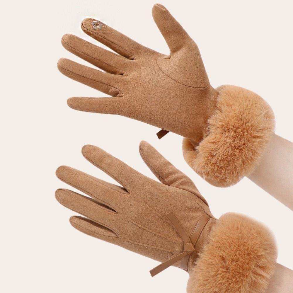 Soft Winter Suede Gloves Velvet Women Cycling Mittens Skiing Pu Leather Gloves  Autumn