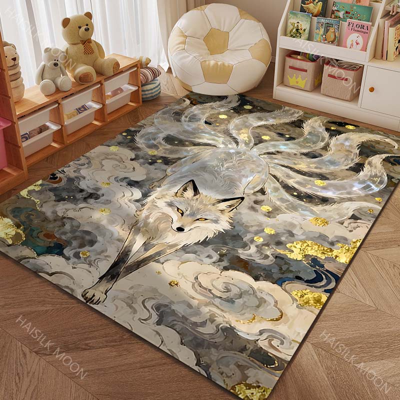 1PC Nine-tailed fox in clouds Pattern Rug Carpets for Bedroom Living Room Sofa Mat Creative Door Mat Cloakroom Home Decor