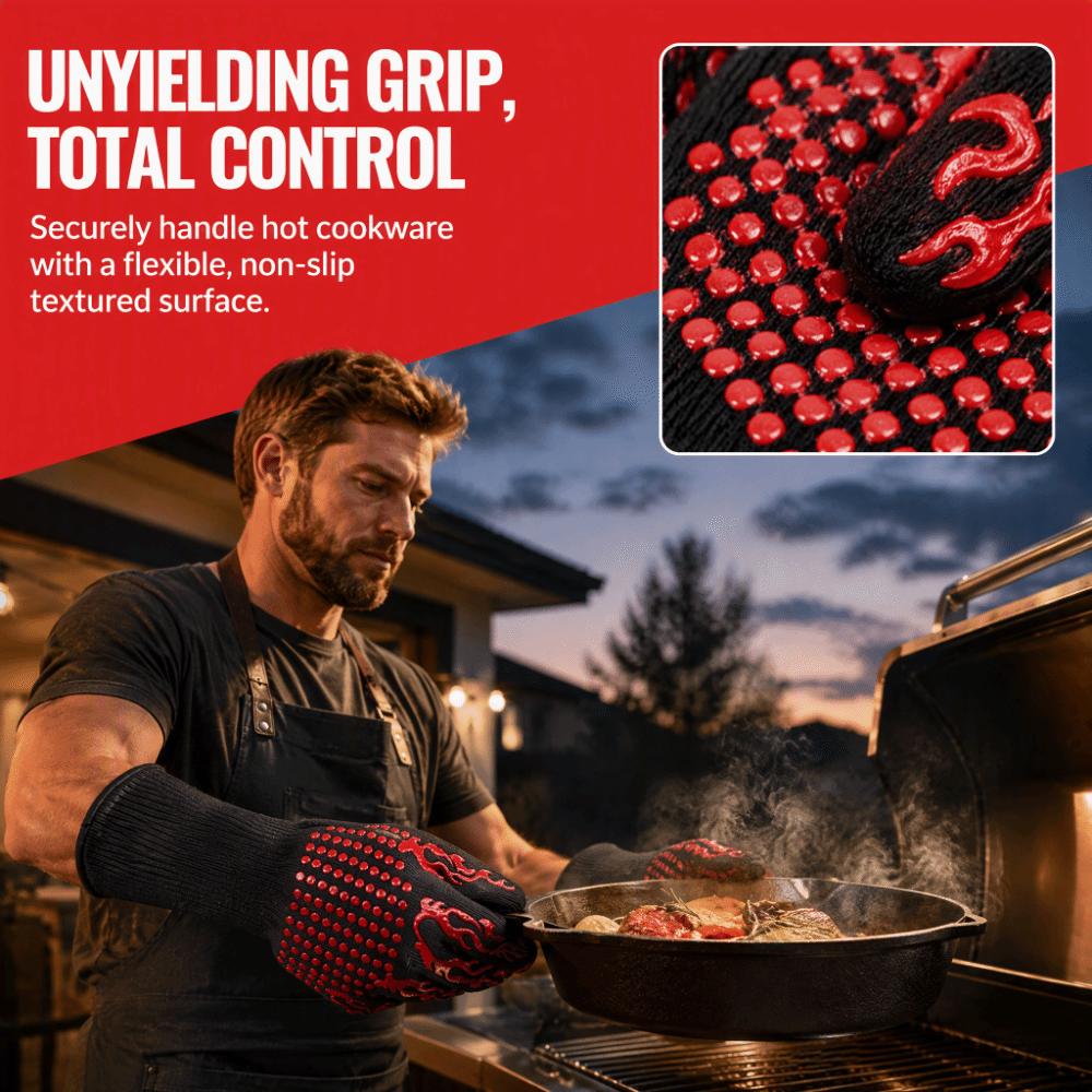 800°C Heat Resistant BBQ Glove Silicone Grill Mitt Durable Oven Glove  Kitchen