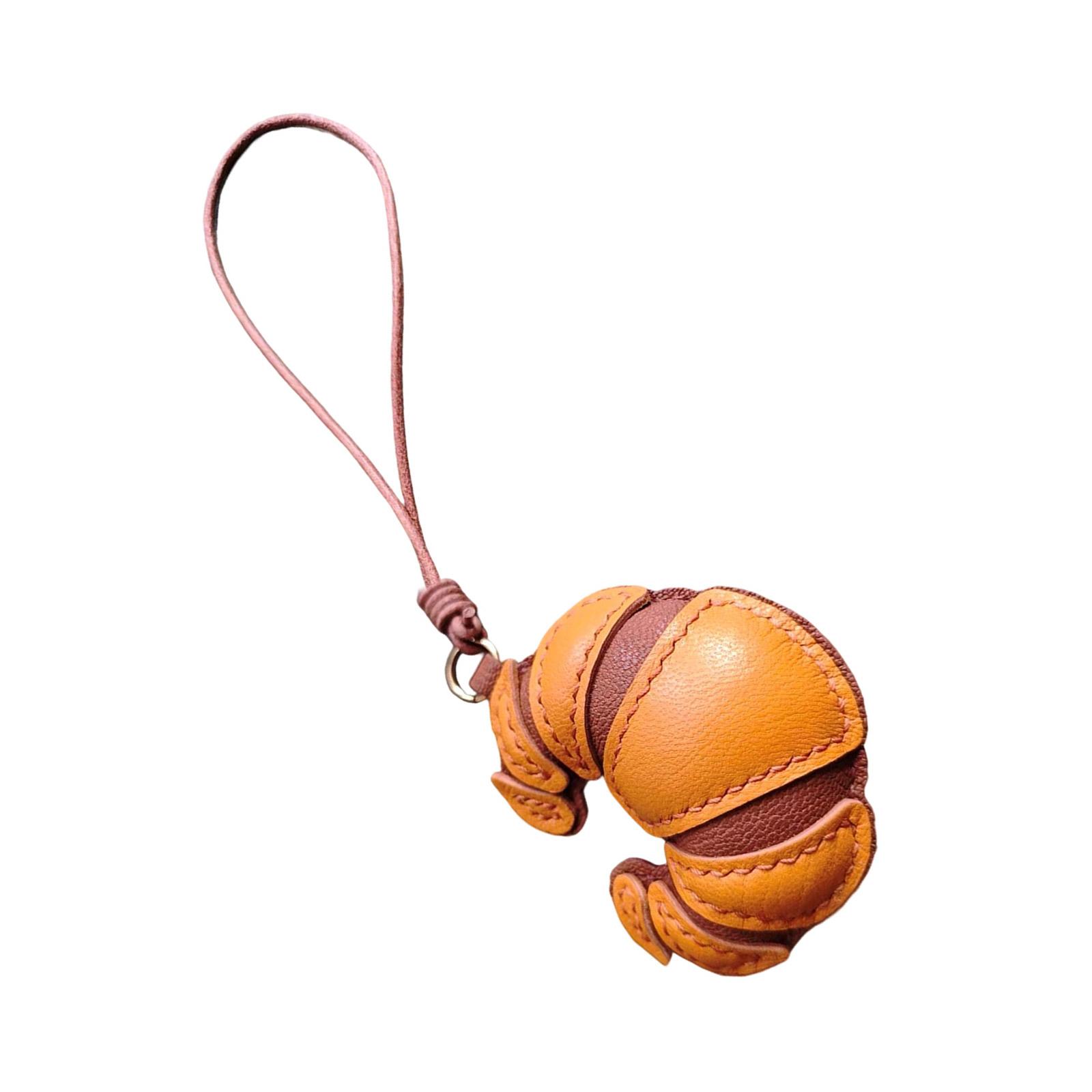 

Брелок для ключей в форме круассана из кожи ручной работы для любителей моды, уникальные аксессуары для рюкзака жёлтый