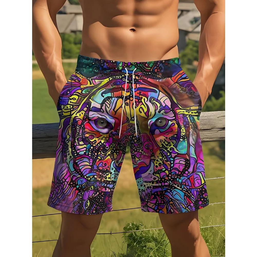 Fashionable Comfortable Plus Size Drawstring Loose 3D Shorts Men Creative Colorful Summer Leisure Holiday Cool Daily Versatile Shorts