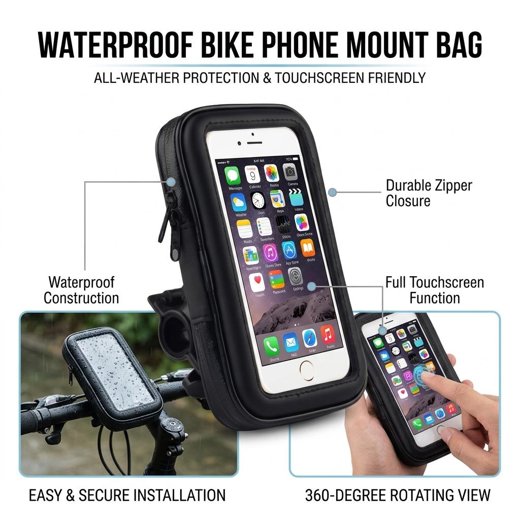 Wasserdichte Touchscreen-Handytasche für 5,5-6,5 Zoll Geräte mit Regenschutz und Navigationsfunktion für Radfahren Motorradfahren