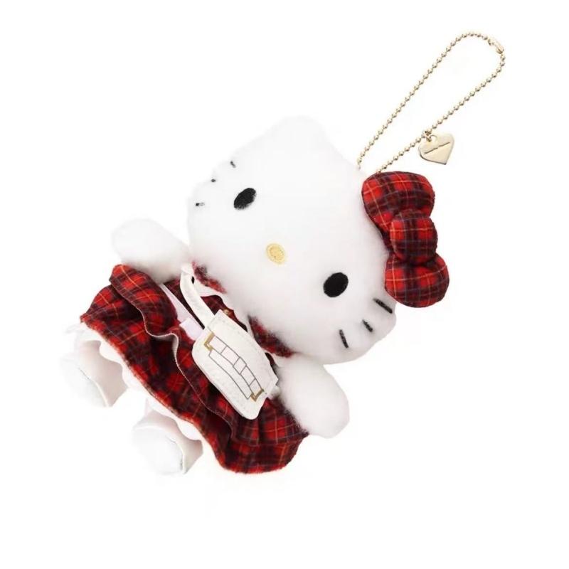 Christmas tartan skirt Hello Kitty Plush Stuffed Key Chain kawaii Cartoon checkered Kitty Plush Doll Pendant Xmas gift