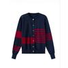 Retro Color-blocking Striped Knitted Cardigan for Women, Autumn Round-neck Single-breasted Sweater, A Unique and Versatile Top