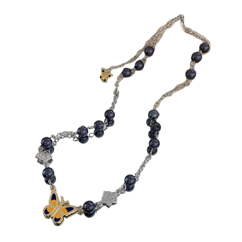 Женское колье-цепочка на ключицу с подвеской-бабочкой, бусинами, цветами и жемчугом, Y2K, колье-чокер, ювелирное изделие, подарок золотой