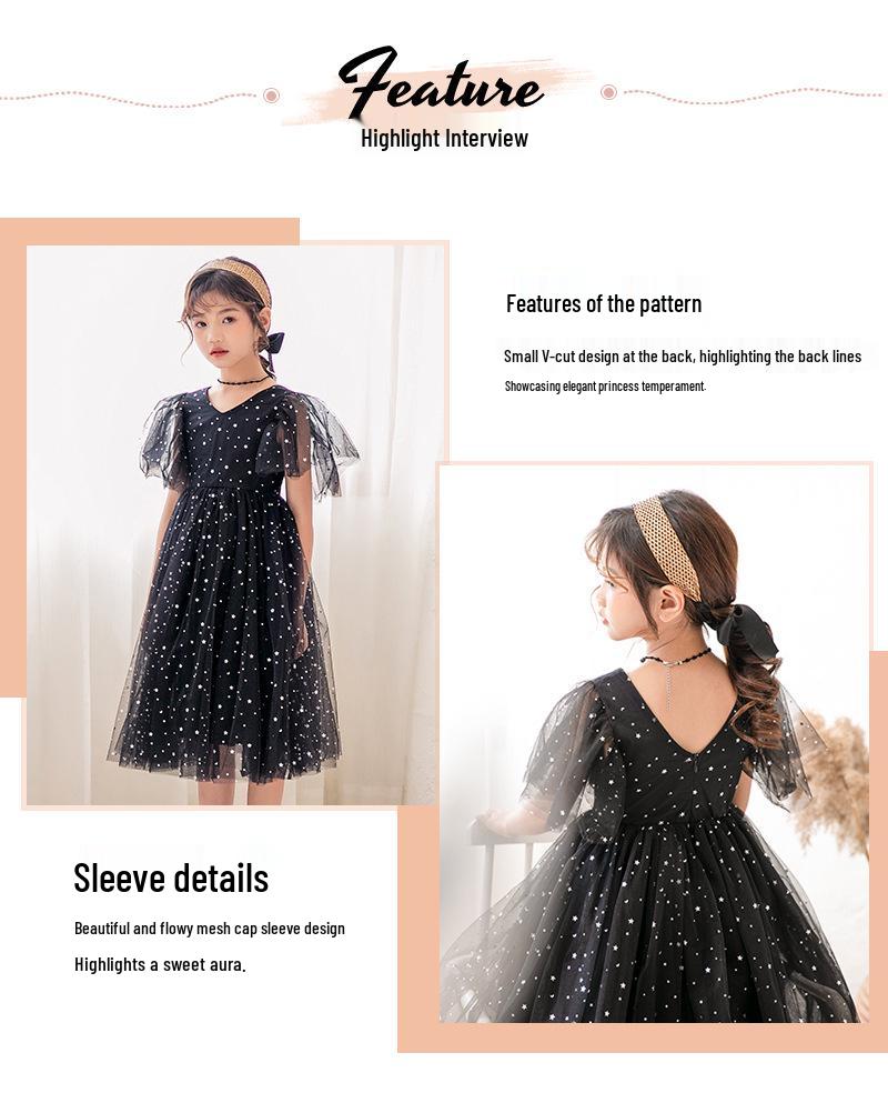 2025 Summer Star Mesh Princess Dress - Children's Gauze Skirt for Big Kids, 430g