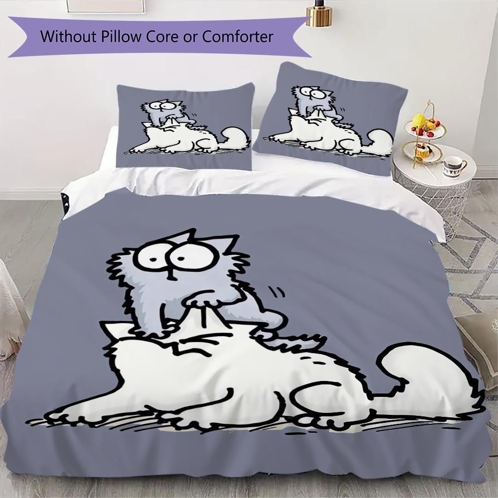 Simon‘s Cat Pattern Bedding Uilt Set Uilt Cover Pillowcase Home Decoration Birthday Gift (1 * Duvet Cover + 2 * Pillowcase Without Core)