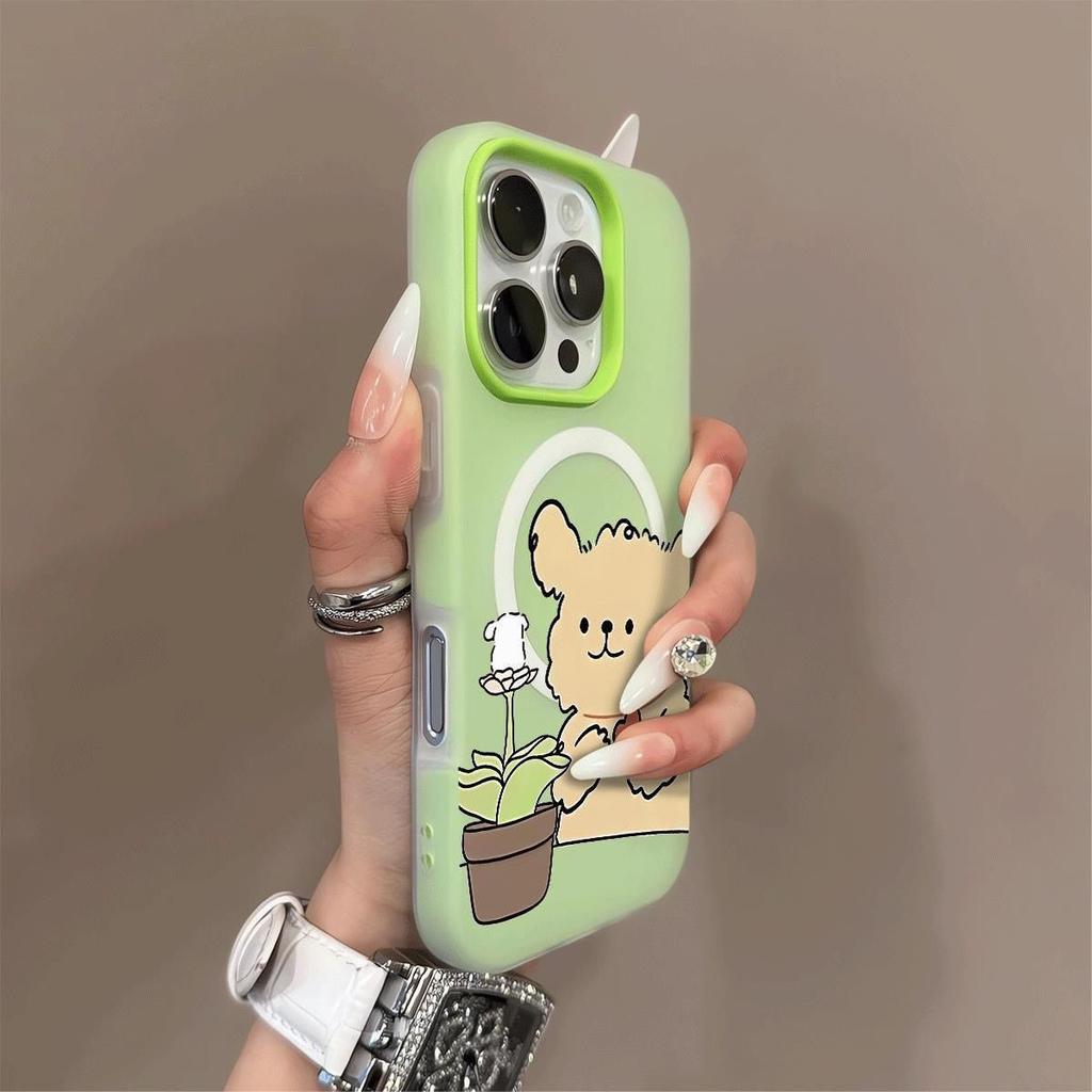 Magnetic Jelly Two-in-one Mobile Phone Case for Iphone14 Cartoon Cute Solid Color Frosted Mobile Phone Case Trendy Style