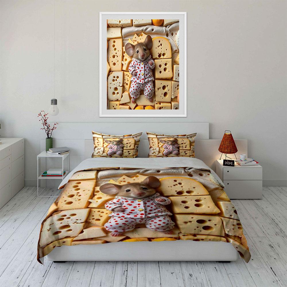 Cheese-Themed Decorative Mouse Set Soft Skin-Friendly Bedding Set Includes 1 Duvet Cover And 2 Pillowcase Gift