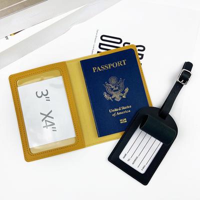 Set di porta passaporto con etichetta per bagaglio in pelle PU tinta unita, set di cover protettive per passaporto, porta carte di credito ID portatile da viaggio