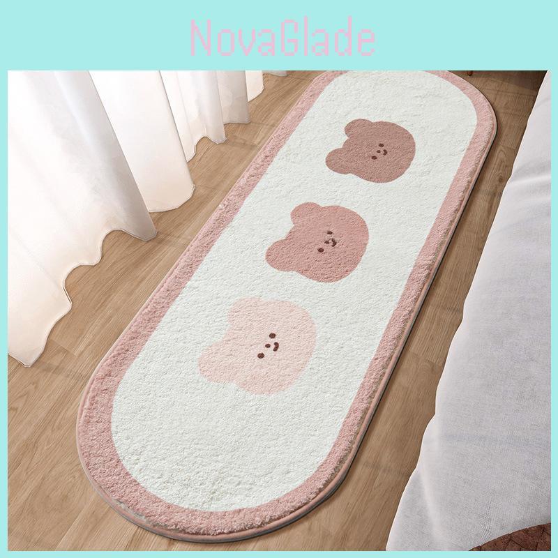 Cartoon Rabbit Pattern Cute Girls Room Floor Mat With Printed Polyester Material For Kids Bedroom Decor