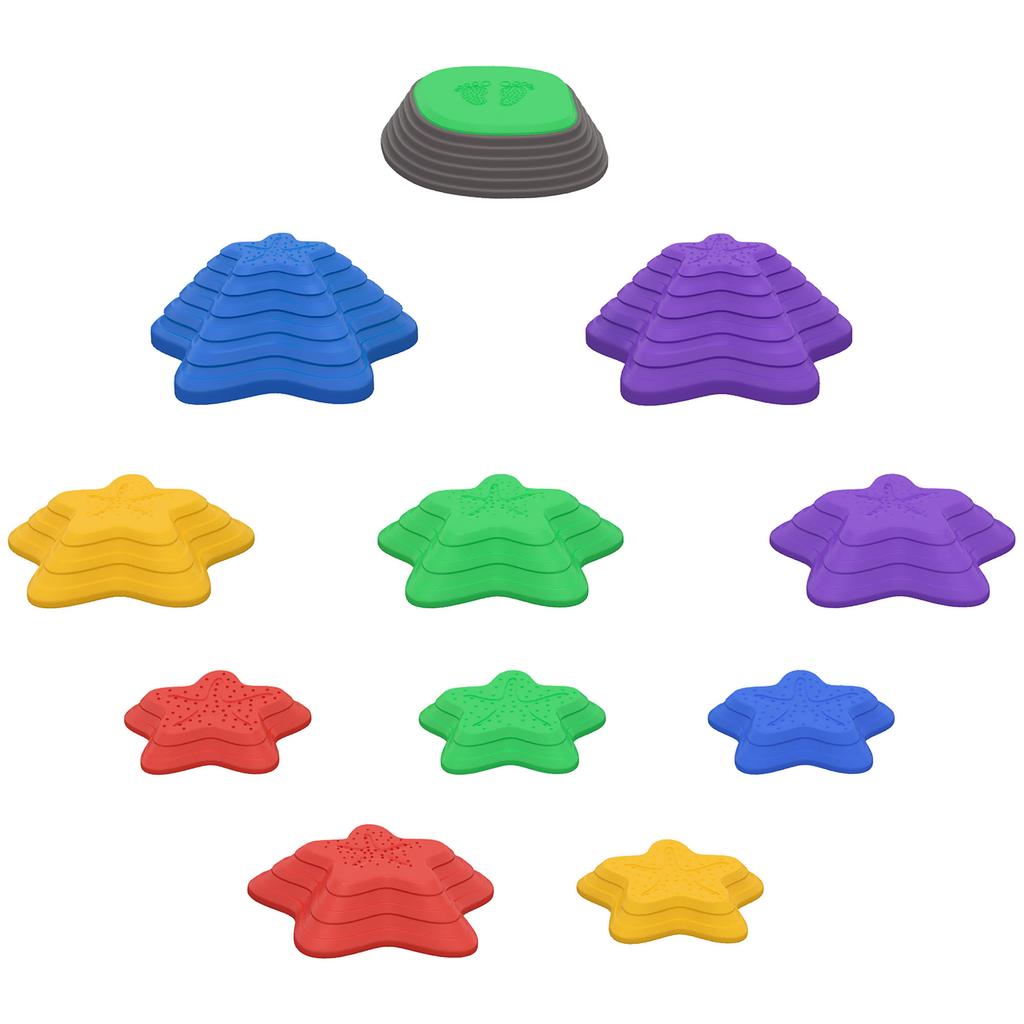 Stepping Stones Kids, 11 Pieces Balance Stones for Obstacle Course, Stackable Non-Slip Starfish Shape
