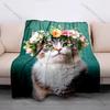 Multiple Sizes Cat Wearing Flower Crown Blanket Suitable for Home Bedroom Sofa Travel Camping Blanket Various Sizes for Gifts