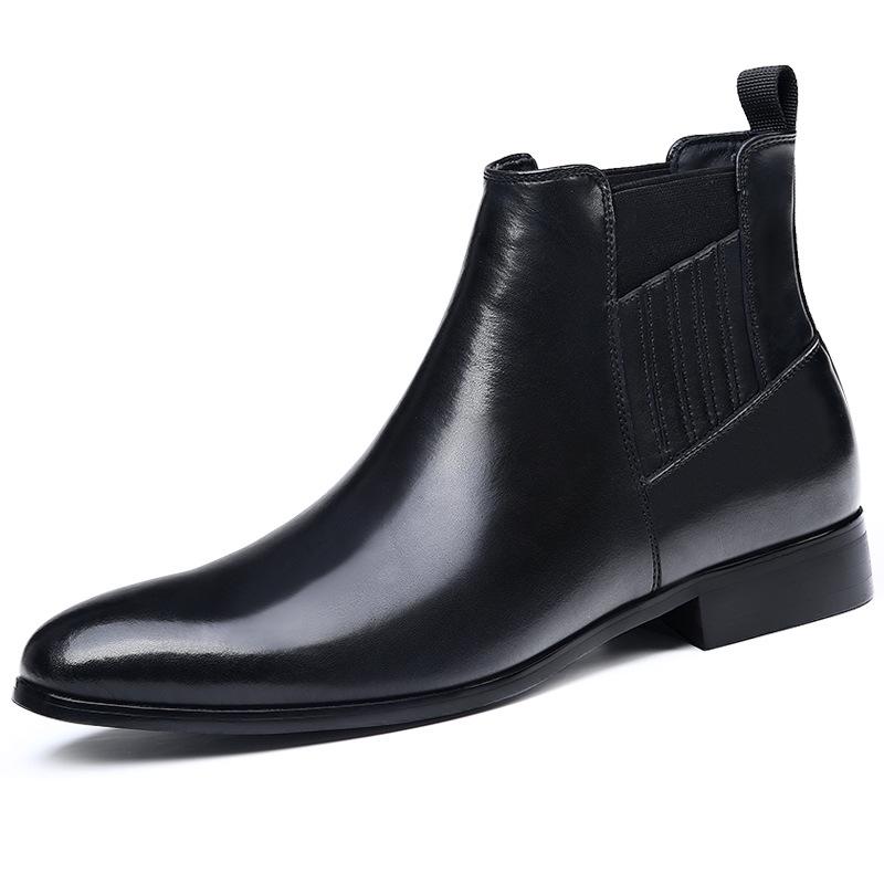 Fashion Autumn Winter New Designer Chelsea Boot for Men Solid Color Cow Leather Ankle Boots Male British Retro Fashion Casual Shoes Man