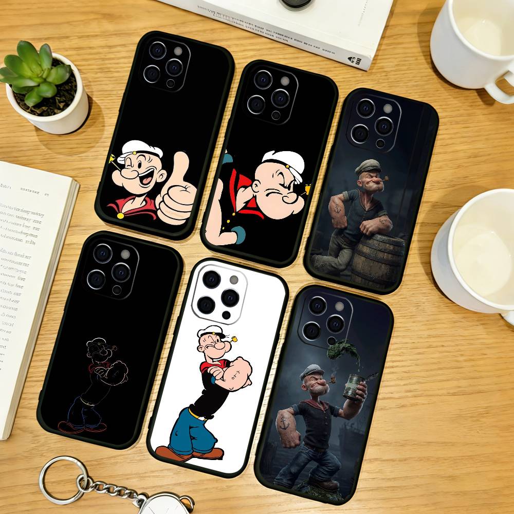 C-Cute cartoon P-Popeye Phone Case For iPhone 17, 16,15,14,13,12,11 Plus,Pro Max, Others Soft Black Cover