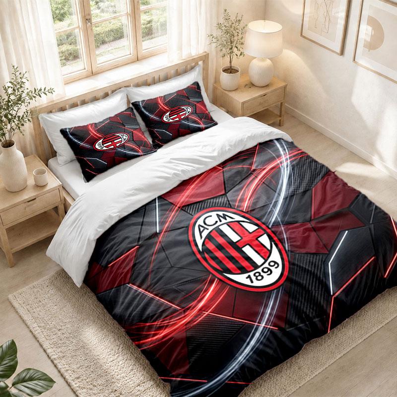 Set Biancheria da Letto 1 Copripiumino 2 Federe Stampa AC Milan Decorazione Camera da Letto Casa