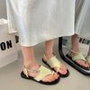 Fashion 2025 New Soft-soled Thin Strap Flat Toe Sandals Women's Summer New Round Head One-line Strap Outward Anti-wear Cool Sandals