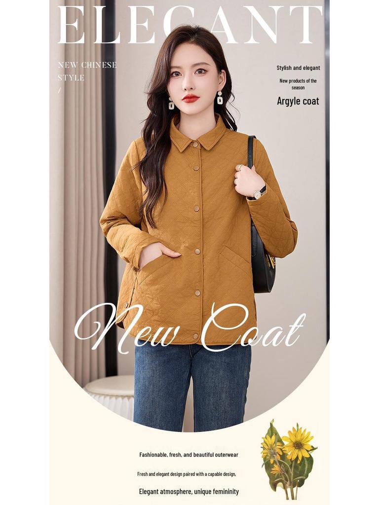 Argyle Women's Loose Lapel Jacket - Spring/Autumn 2024 Fashion for Middle-Aged Mothers, Plus Size, Casual Versatile Top