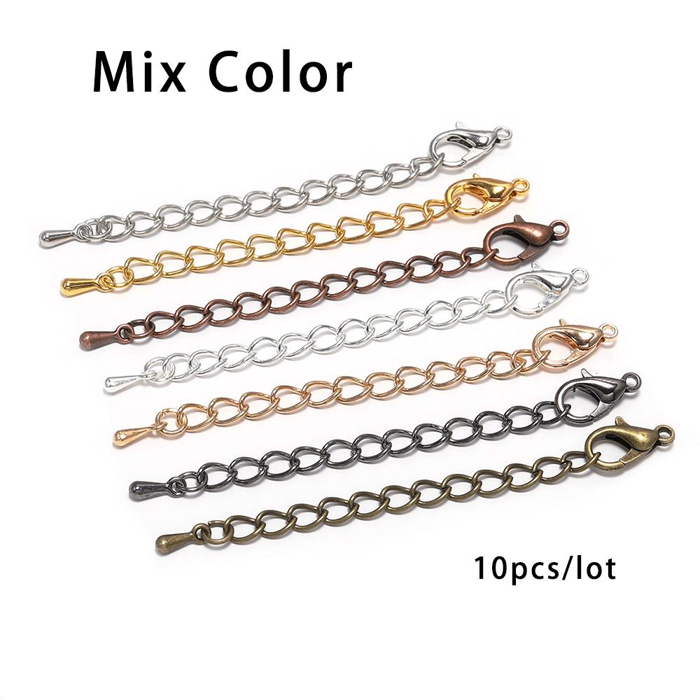 10pcs/lot 50 70mm Tone Extended Extension Tail Chain Lobster Clasps Connector For DIY Jewelry Making Findings Bracelet Necklace