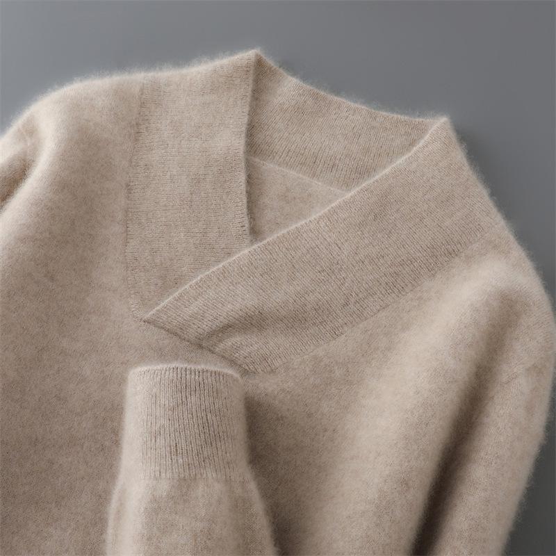 Men s Green Knit Cardigan Collar Pullover Wool Sweater - Business Casual Autumn/Winter Base Layer Large