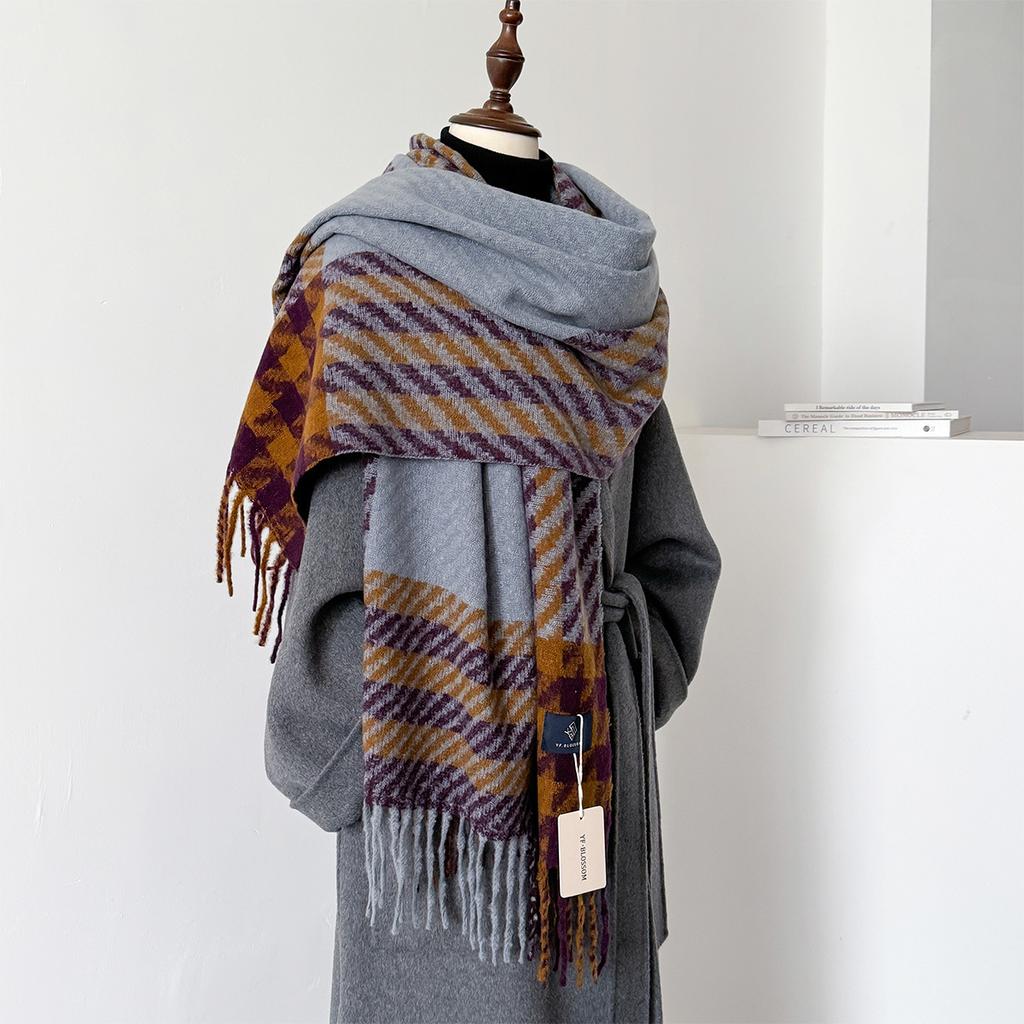 Korean Houndstooth Cashmere Long Scarf Winter Men Women Thickened Warm Shawl Cape Wrap Bufanda Double Sided Poncho Echarpe