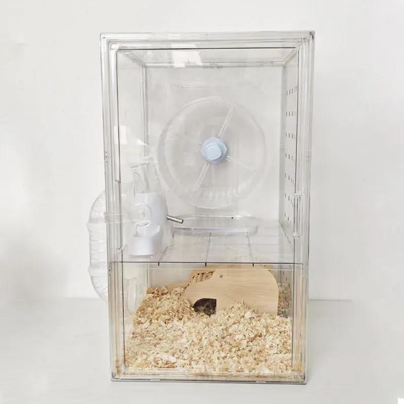 Acrylic Hamster Cage, Transparent Small Animal Habitat with Burrow, Chew Proof Enclosure for Dwarf, Observation House for Gerbil