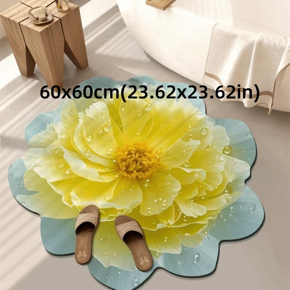 

Special-shaped Peony Floor Mat Soft Bathroom Floor Mat Flower Carpet Living Room Tea Table Bedside Yellow-60x60cm
