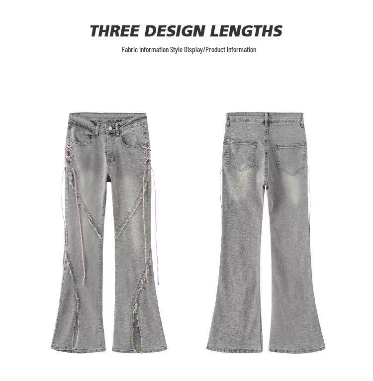 2023 Women's Retro Hot Girl Irregular Slit Micro-Flared Jeans for Spring/Summer