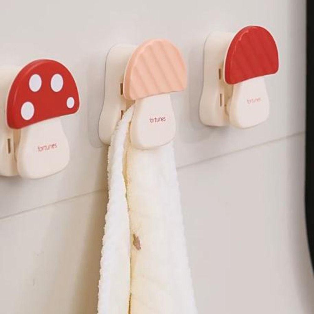 3 Pieces Cute Plastic Mushroom Shape Hook Self Adhesive Decorative Bag Hanger Non Perforated Home Storage Clips Kitchen