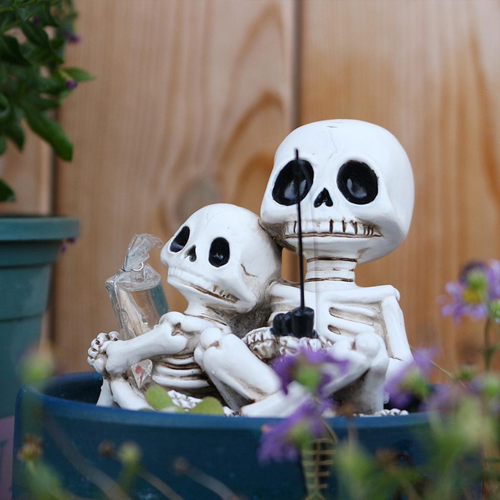 Halloween Skeleton Fishing Statue Parent-Child Fishing Skull Figurine for Landscape Yard Lawn Pond Pool Decor
