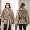Imitation Fur Belt Belt Medium and Long Jacket Fashion Trend Women's Clothing Warm Thickened Plush Long-sleeved Jacket