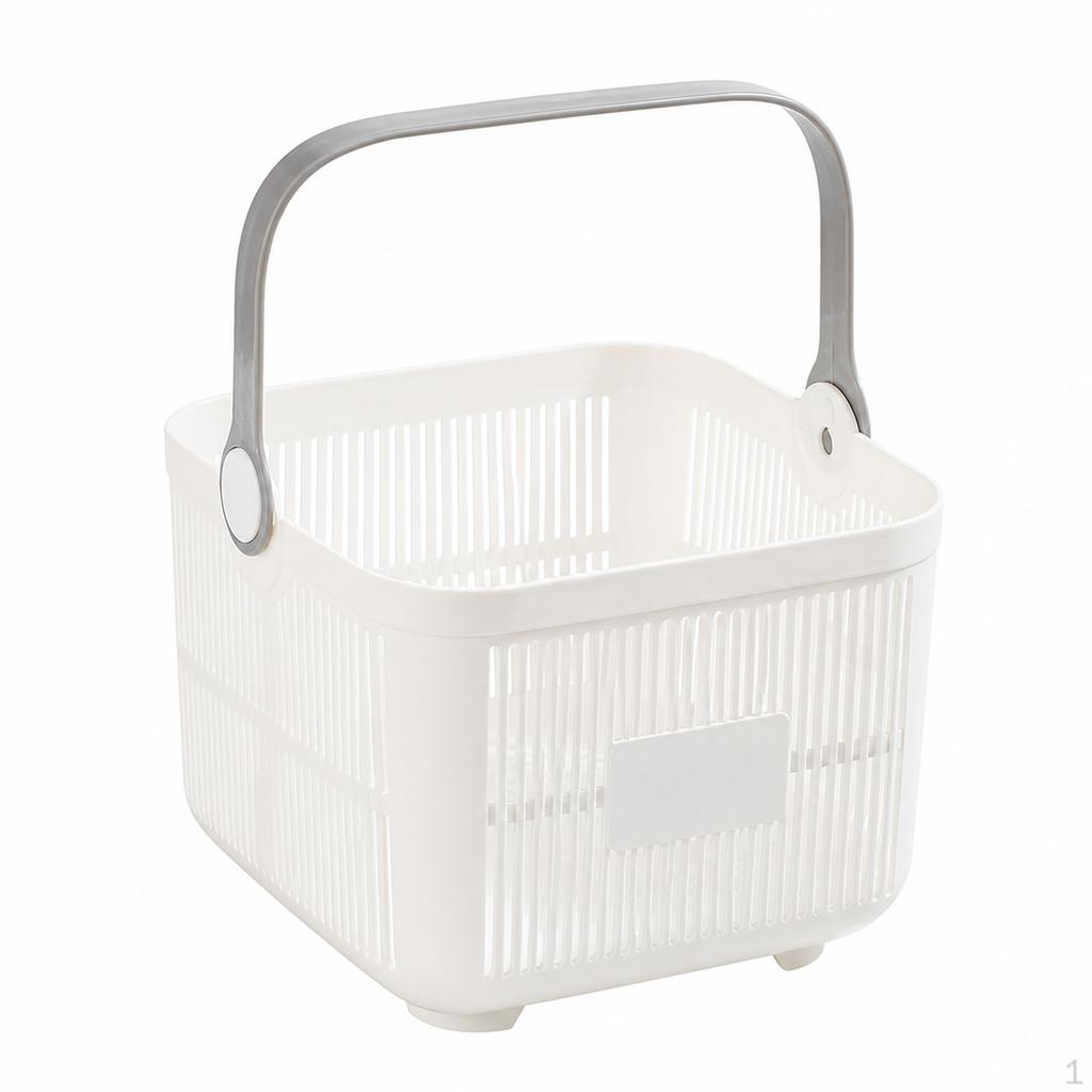 Portable Shower Organiser with Handle, Large Shelf Drainage, White Bathroom Organizer