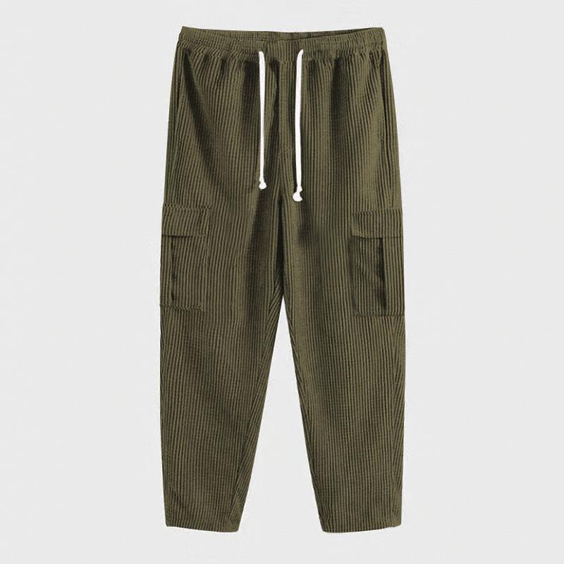 Autumn and Winter Solid Color Thin Corduroy Multi-pocket Straight-leg Pants Men's Sweeping Pants Men's Casual Loose Trousers