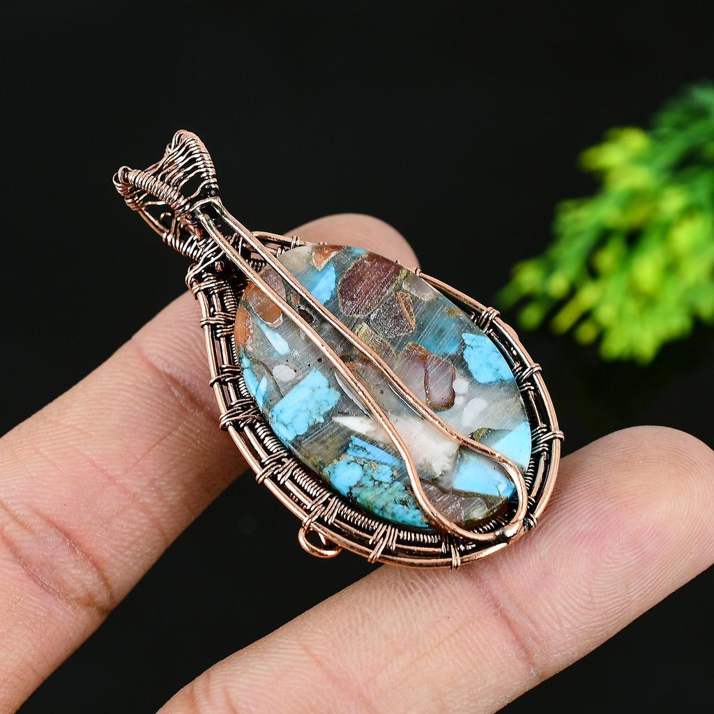 Natürlicher Spiny Oyster Edelstein Handarbeit Kupferdraht Wickel Geschenk Anhänger 2 W1W05